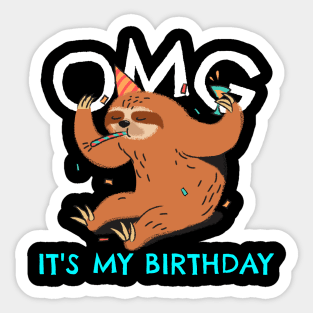 OMG It's My Birthday Sloth Party Sticker